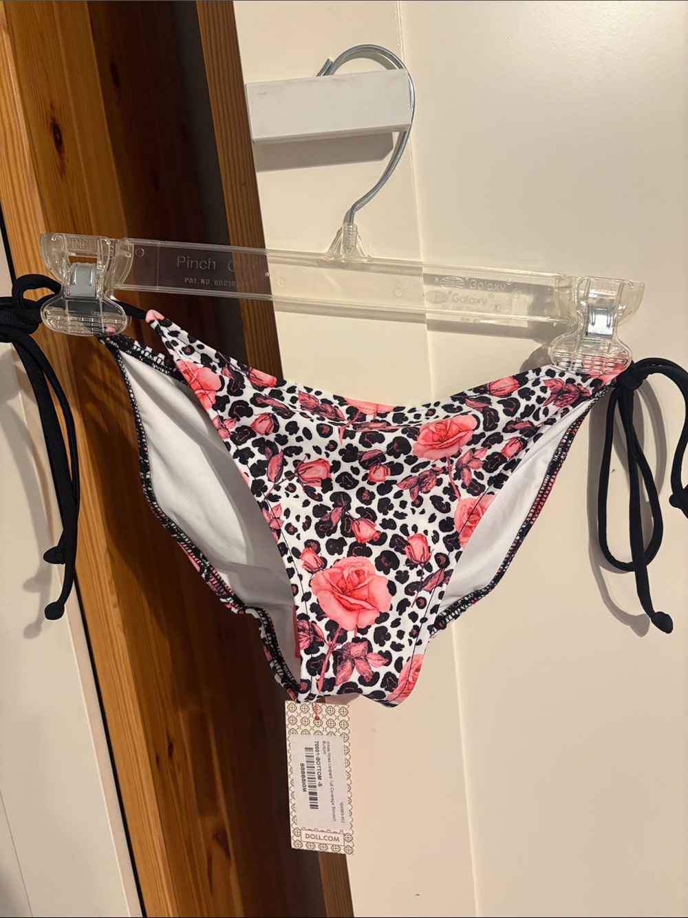 Boohoo White Bikini Bottom with Pink Rose & Black Leopard Print